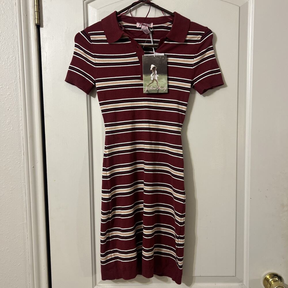 New Girlhood Society ribbed knit dress striped maroon size extra small women’s